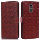 For LG Q7 Embossed Big Small Concentric Squares Pattern Horizontal Flip Leather Case with Card Slot & Holder & Wallet(Brown) - 1