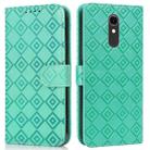 For LG Q7 Embossed Big Small Concentric Squares Pattern Horizontal Flip Leather Case with Card Slot & Holder & Wallet(Green) - 1