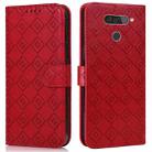 For LG Q70 Embossed Big Small Concentric Squares Pattern Horizontal Flip Leather Case with Card Slot & Holder & Wallet(Red) - 1