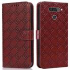 For LG Q70 Embossed Big Small Concentric Squares Pattern Horizontal Flip Leather Case with Card Slot & Holder & Wallet(Brown) - 1