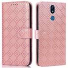 For LG Stylo 5 Embossed Big Small Concentric Squares Pattern Horizontal Flip Leather Case with Card Slot & Holder & Wallet(Pink) - 1