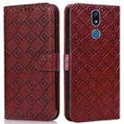 For LG X power2 Embossed Big Small Concentric Squares Pattern Horizontal Flip Leather Case with Card Slot & Holder & Wallet(Brown) - 1
