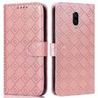 For OnePlus 6T Embossed Big Small Concentric Squares Pattern Horizontal Flip Leather Case with Card Slot & Holder & Wallet(Pink) - 1