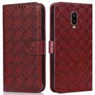 For OnePlus 6T Embossed Big Small Concentric Squares Pattern Horizontal Flip Leather Case with Card Slot & Holder & Wallet(Brown) - 1