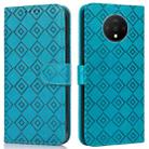 For OnePlus 7T Embossed Big Small Concentric Squares Pattern Horizontal Flip Leather Case with Card Slot & Holder & Wallet(Blue) - 1