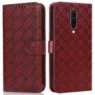 For OnePlus 7T Pro /  7 Pro Embossed Big Small Concentric Squares Pattern Horizontal Flip Leather Case with Card Slot & Holder & Wallet(Brown) - 1