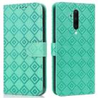 For OnePlus 7T Pro /  7 Pro Embossed Big Small Concentric Squares Pattern Horizontal Flip Leather Case with Card Slot & Holder & Wallet(Green) - 1