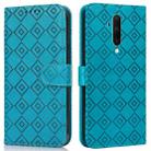For OnePlus 8 Embossed Big Small Concentric Squares Pattern Horizontal Flip Leather Case with Card Slot & Holder & Wallet(Blue) - 1
