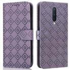 For OnePlus 8 Pro Embossed Big Small Concentric Squares Pattern Horizontal Flip Leather Case with Card Slot & Holder & Wallet(Purple) - 1