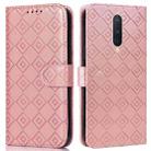 For OnePlus 8 Pro Embossed Big Small Concentric Squares Pattern Horizontal Flip Leather Case with Card Slot & Holder & Wallet(Pink) - 1