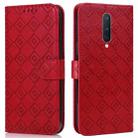 For OnePlus 8 Pro Embossed Big Small Concentric Squares Pattern Horizontal Flip Leather Case with Card Slot & Holder & Wallet(Red) - 1