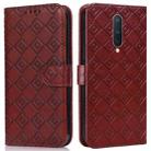 For OnePlus 8 Pro Embossed Big Small Concentric Squares Pattern Horizontal Flip Leather Case with Card Slot & Holder & Wallet(Brown) - 1