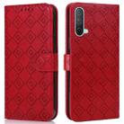 For OnePlus Nord CE 5G Embossed Big Small Concentric Squares Pattern Horizontal Flip Leather Case with Card Slot & Holder & Wallet(Red) - 1