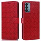 For OnePlus Nord N200 5G Embossed Big Small Concentric Squares Pattern Horizontal Flip Leather Case with Card Slot & Holder & Wallet(Red) - 1