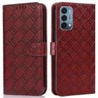 For OnePlus Nord N200 5G Embossed Big Small Concentric Squares Pattern Horizontal Flip Leather Case with Card Slot & Holder & Wallet(Brown) - 1