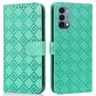 For OnePlus Nord N200 5G Embossed Big Small Concentric Squares Pattern Horizontal Flip Leather Case with Card Slot & Holder & Wallet(Green) - 1