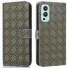 For OnePlus Nord 2 5G Embossed Big Small Concentric Squares Pattern Horizontal Flip Leather Case with Card Slot & Holder & Wallet(Grey) - 1