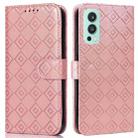 For OnePlus Nord 2 5G Embossed Big Small Concentric Squares Pattern Horizontal Flip Leather Case with Card Slot & Holder & Wallet(Pink) - 1