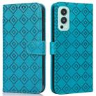 For OnePlus Nord 2 5G Embossed Big Small Concentric Squares Pattern Horizontal Flip Leather Case with Card Slot & Holder & Wallet(Blue) - 1