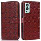 For OnePlus Nord 2 5G Embossed Big Small Concentric Squares Pattern Horizontal Flip Leather Case with Card Slot & Holder & Wallet(Brown) - 1