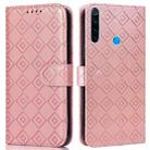 For Xiaomi Redmi Note 8 2021 / Note 8 Embossed Big Small Concentric Squares Pattern Horizontal Flip Leather Case with Card Slot & Holder & Wallet(Pink) - 1