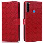 For Xiaomi Redmi Note 8 2021 / Note 8 Embossed Big Small Concentric Squares Pattern Horizontal Flip Leather Case with Card Slot & Holder & Wallet(Red) - 1