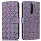 For Xiaomi Redmi Note 8 Pro Embossed Big Small Concentric Squares Pattern Horizontal Flip Leather Case with Card Slot & Holder & Wallet(Purple) - 1