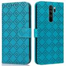 For Xiaomi Redmi Note 8 Pro Embossed Big Small Concentric Squares Pattern Horizontal Flip Leather Case with Card Slot & Holder & Wallet(Blue) - 1