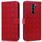 For Xiaomi Redmi Note 8 Pro Embossed Big Small Concentric Squares Pattern Horizontal Flip Leather Case with Card Slot & Holder & Wallet(Red) - 1