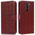 For Xiaomi Redmi Note 8 Pro Embossed Big Small Concentric Squares Pattern Horizontal Flip Leather Case with Card Slot & Holder & Wallet(Brown) - 1