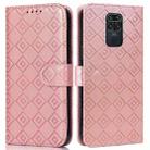 For Xiaomi Redmi Note 9 Embossed Big Small Concentric Squares Pattern Horizontal Flip Leather Case with Card Slot & Holder & Wallet(Pink) - 1