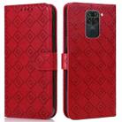 For Xiaomi Redmi Note 9 Embossed Big Small Concentric Squares Pattern Horizontal Flip Leather Case with Card Slot & Holder & Wallet(Red) - 1