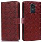 For Xiaomi Redmi Note 9 Embossed Big Small Concentric Squares Pattern Horizontal Flip Leather Case with Card Slot & Holder & Wallet(Brown) - 1