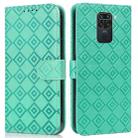 For Xiaomi Redmi Note 9 Embossed Big Small Concentric Squares Pattern Horizontal Flip Leather Case with Card Slot & Holder & Wallet(Green) - 1