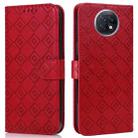 For Xiaomi Redmi Note 9 5G / Note 9T Embossed Big Small Concentric Squares Pattern Horizontal Flip Leather Case with Card Slot & Holder & Wallet(Red) - 1