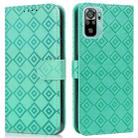 For Xiaomi Redmi Note 10 4G / Note 10S Embossed Big Small Concentric Squares Pattern Horizontal Flip Leather Case with Card Slot & Holder & Wallet(Green) - 1