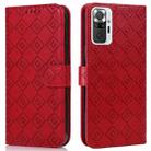 For Xiaomi Redmi Note 10 Pro/10 Pro Max Embossed Big Small Concentric Squares Pattern Horizontal Flip Leather Case with Card Slot & Holder & Wallet(Red) - 1