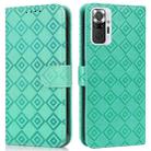 For Xiaomi Redmi Note 10 Pro/10 Pro Max Embossed Big Small Concentric Squares Pattern Horizontal Flip Leather Case with Card Slot & Holder & Wallet(Green) - 1