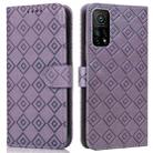 For Xiaomi Mi 10T / 10T Pro/Redmi K30S Embossed Big Small Concentric Squares Pattern Horizontal Flip Leather Case with Card Slot & Holder & Wallet(Purple) - 1