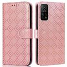 For Xiaomi Mi 10T / 10T Pro/Redmi K30S Embossed Big Small Concentric Squares Pattern Horizontal Flip Leather Case with Card Slot & Holder & Wallet(Pink) - 1