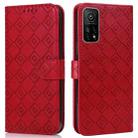 For Xiaomi Mi 10T / 10T Pro/Redmi K30S Embossed Big Small Concentric Squares Pattern Horizontal Flip Leather Case with Card Slot & Holder & Wallet(Red) - 1