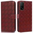 For Xiaomi Mi 10T / 10T Pro/Redmi K30S Embossed Big Small Concentric Squares Pattern Horizontal Flip Leather Case with Card Slot & Holder & Wallet(Brown) - 1