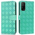 For Xiaomi Mi 10T / 10T Pro/Redmi K30S Embossed Big Small Concentric Squares Pattern Horizontal Flip Leather Case with Card Slot & Holder & Wallet(Green) - 1