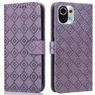 For Xiaomi Mi 11 Embossed Big Small Concentric Squares Pattern Horizontal Flip Leather Case with Card Slot & Holder & Wallet(Purple) - 1