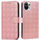 For Xiaomi Mi 11 Embossed Big Small Concentric Squares Pattern Horizontal Flip Leather Case with Card Slot & Holder & Wallet(Pink) - 1