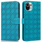 For Xiaomi Mi 11 Embossed Big Small Concentric Squares Pattern Horizontal Flip Leather Case with Card Slot & Holder & Wallet(Blue) - 1