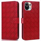 For Xiaomi Mi 11 Embossed Big Small Concentric Squares Pattern Horizontal Flip Leather Case with Card Slot & Holder & Wallet(Red) - 1
