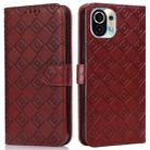 For Xiaomi Mi 11 Embossed Big Small Concentric Squares Pattern Horizontal Flip Leather Case with Card Slot & Holder & Wallet(Brown) - 1