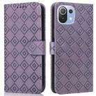 For Xiaomi Mi 11 Lite Embossed Big Small Concentric Squares Pattern Horizontal Flip Leather Case with Card Slot & Holder & Wallet(Purple) - 1