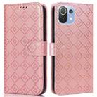 For Xiaomi Mi 11 Lite Embossed Big Small Concentric Squares Pattern Horizontal Flip Leather Case with Card Slot & Holder & Wallet(Pink) - 1
